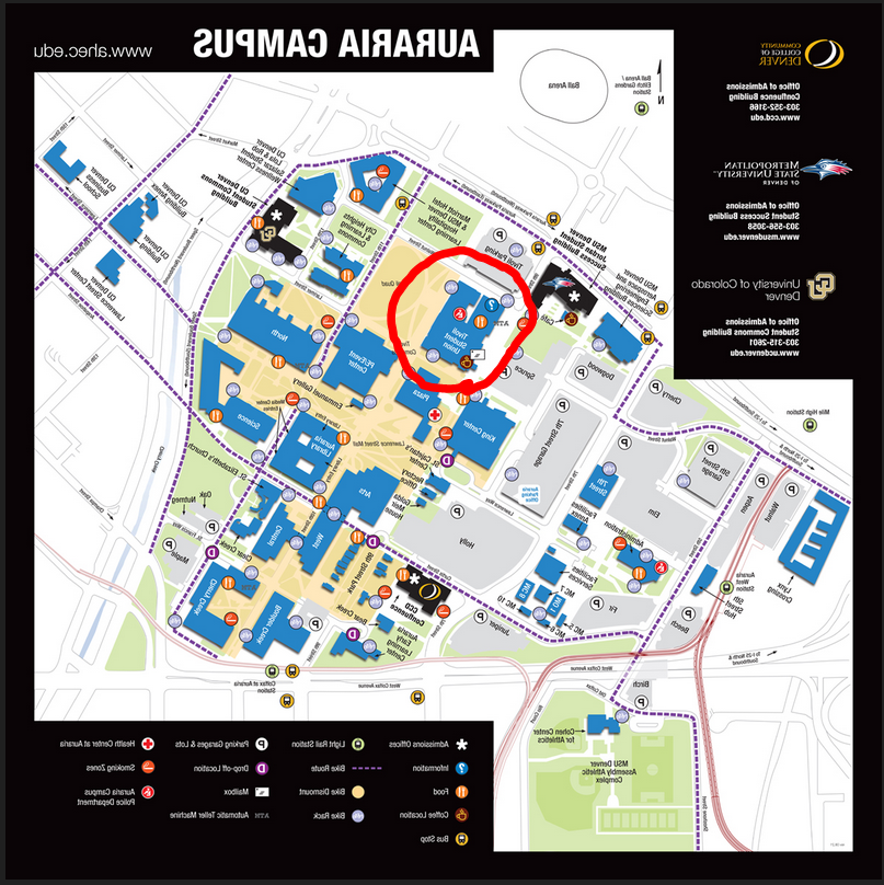 Map of Auraria campus. Tivoli is circled